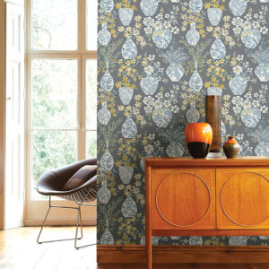 Harper Grey Floral Vase Wallpaper