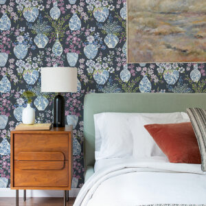 Harper Charcoal Floral Vase Wallpaper