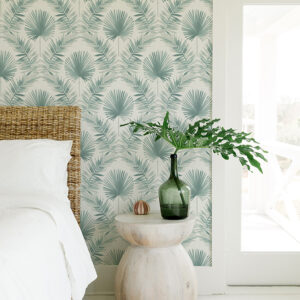 Calla Teal Painted Palm Wallpaper