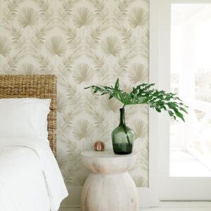 Calla Taupe Painted Palm Wallpaper