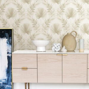 Calla Taupe Painted Palm Wallpaper