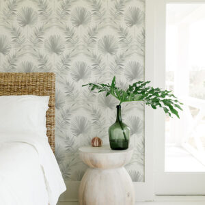 Calla Grey Painted Palm Wallpaper