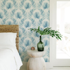 Calla Blue Painted Palm Wallpaper