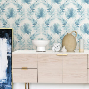 Calla Blue Painted Palm Wallpaper