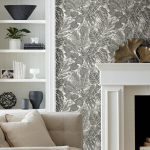 Brentwood Black Palm Leaves Wallpaper by Scott Living