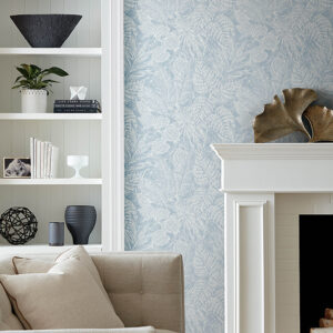 Brentwood Sky Blue Palm Leaves Wallpaper by Scott Living