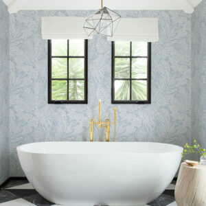 Brentwood Sky Blue Palm Leaves Wallpaper by Scott Living