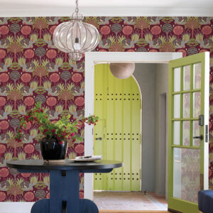 Mandeville Raspberry Tropical Paradise Wallpaper by Scott Living
