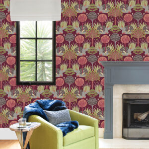 Mandeville Raspberry Tropical Paradise Wallpaper by Scott Living