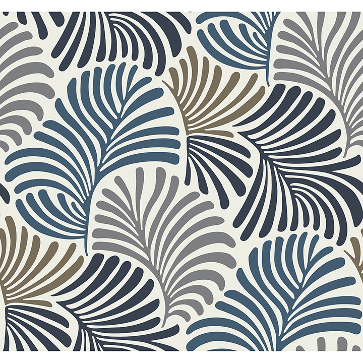 Trousdale Dark Blue Fanning Flora Wallpaper by Scott Living