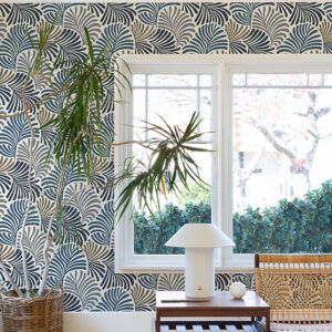 Trousdale Dark Blue Fanning Flora Wallpaper by Scott Living