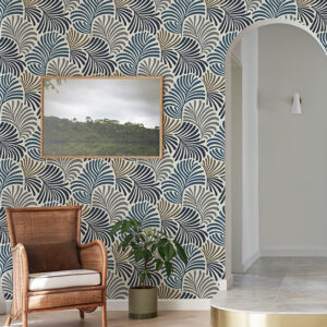 Trousdale Dark Blue Fanning Flora Wallpaper by Scott Living