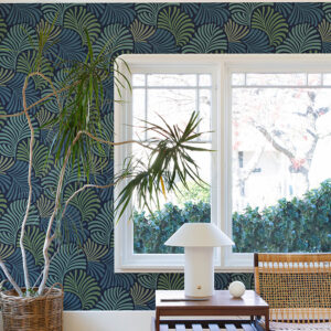 Trousdale Navy Fanning Flora Wallpaper by Scott Living