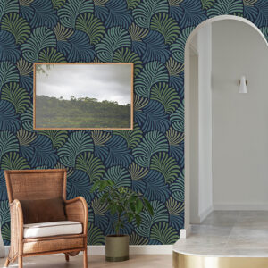 Trousdale Navy Fanning Flora Wallpaper by Scott Living