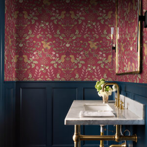Getty Raspberry Jungle Damask Wallpaper by Scott Living