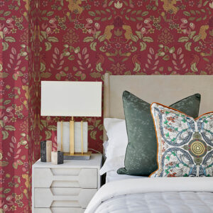 Getty Raspberry Jungle Damask Wallpaper by Scott Living