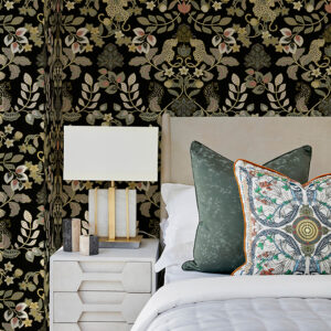Getty Black Jungle Damask Wallpaper by Scott Living