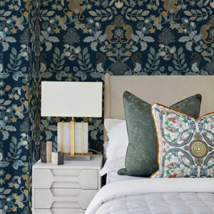 Getty Navy Jungle Damask Wallpaper by Scott Living