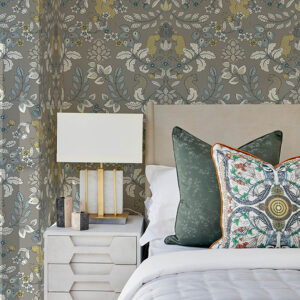 Getty Grey Jungle Damask Wallpaper by Scott Living