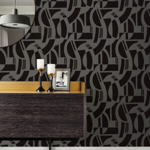 Carter Black Geometric Flock Wallpaper by Scott Living