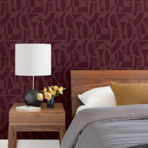 Carter Burgundy Geometric Flock Wallpaper by Scott Living