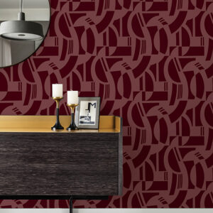 Carter Burgundy Geometric Flock Wallpaper by Scott Living