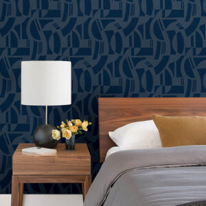 Carter Indigo Geometric Flock Wallpaper by Scott Living
