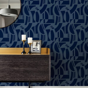 Carter Indigo Geometric Flock Wallpaper by Scott Living