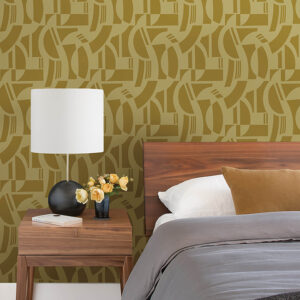 Carter Gold Geometric Flock Wallpaper by Scott Living