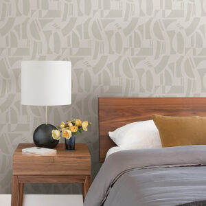 Carter Cream Geometric Flock Wallpaper by Scott Living