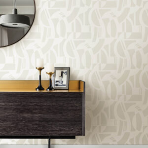 Carter Cream Geometric Flock Wallpaper by Scott Living
