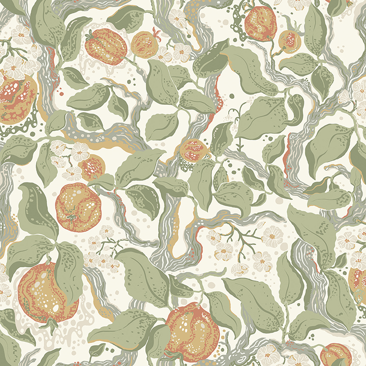 0089086 kort green fruit and floral wallpaper