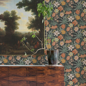 Cecilia Black Tulip and Daffodil Wallpaper