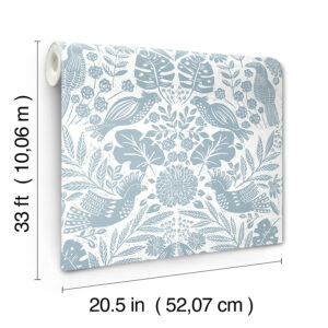 Nestle Blue Bird Block Print Wallpaper