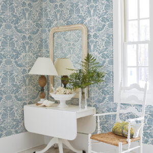 Nestle Blue Bird Block Print Wallpaper