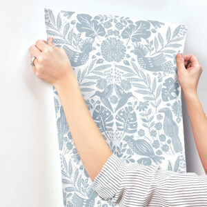 Nestle Blue Bird Block Print Wallpaper