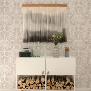 Nestle Pink Bird Block Print Wallpaper