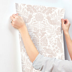 Nestle Pink Bird Block Print Wallpaper