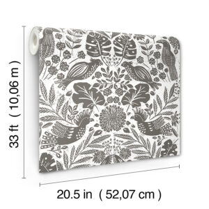 Nestle Charcoal Bird Block Print Wallpaper