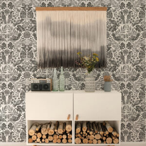 Nestle Charcoal Bird Block Print Wallpaper