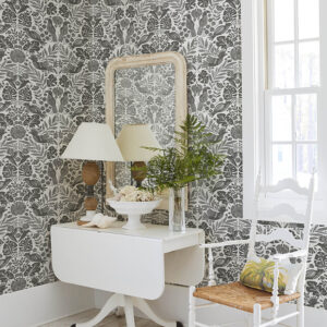 Nestle Charcoal Bird Block Print Wallpaper