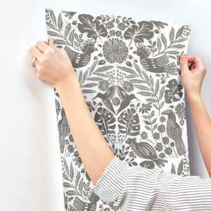 Nestle Charcoal Bird Block Print Wallpaper