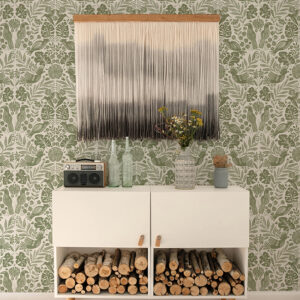 Nestle Green Bird Block Print Wallpaper