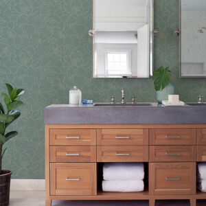 Gardena Sea Green Embroidered Floral Wallpaper