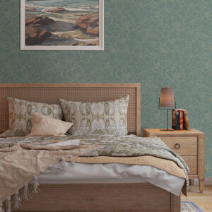 Gardena Sea Green Embroidered Floral Wallpaper