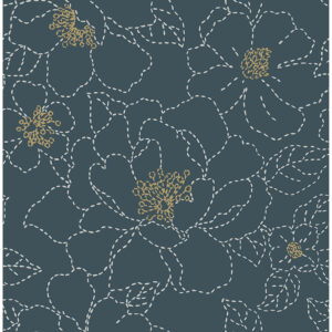 0089916 gardena indigo embroidered floral wallpaper