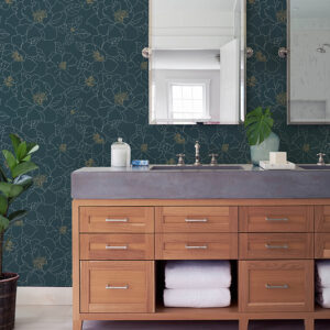 Gardena Indigo Embroidered Floral Wallpaper