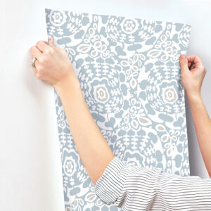 Divine Light Blue Abstract Medallion Wallpaper