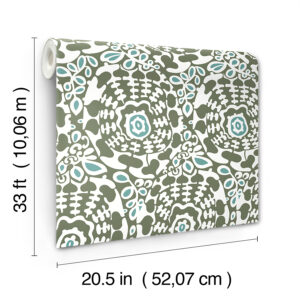 Divine Green Abstract Medallion Wallpaper