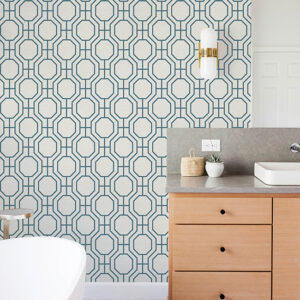 Manor Blue Geometric Trellis Wallpaper